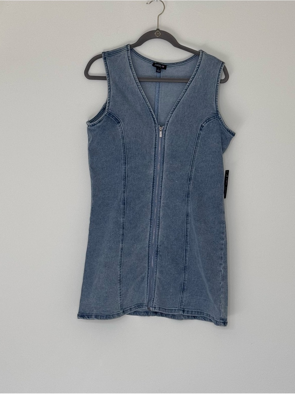 Justify Light Blue Denim Zip Front Dress